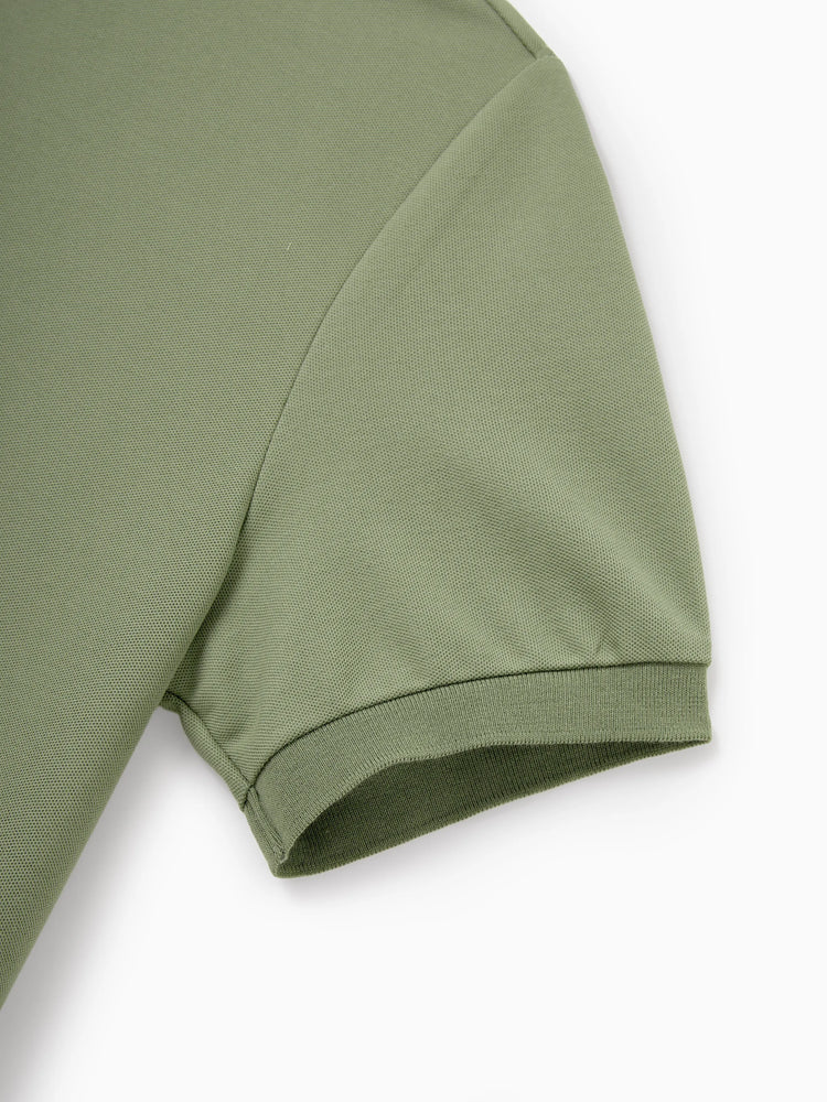 Daddy & Daughter Polo Collar Short-sleeve Shirt or V-neck Strappy Mesh Dress Green