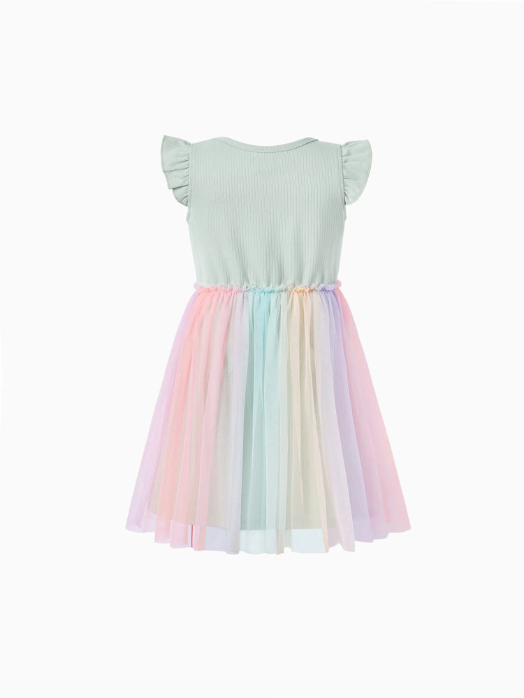 Matching Toddler/Kid Girl "Besties" Dresses Pastel Tulle Skirt for Girls, Perfect for Family Outings & Photos Pale Green