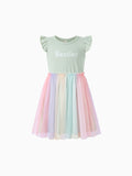 Matching Toddler/Kid Girl "Besties" Dresses Pastel Tulle Skirt for Girls, Perfect for Family Outings & Photos Pale Green