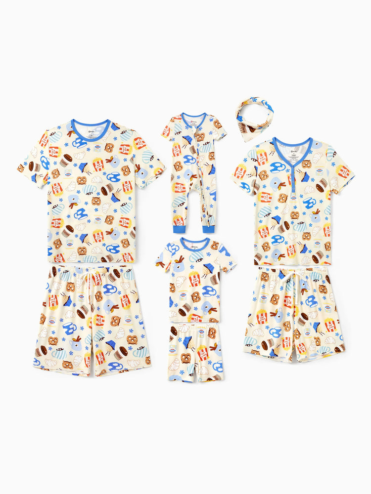 Daddy & Son Bamboo Pajamas Buttery Soft Bamboo Viscose PJs for Men Women Kids Toddler Baby, Cozy Dessert Print Short-sleeve Sleepwear Blue