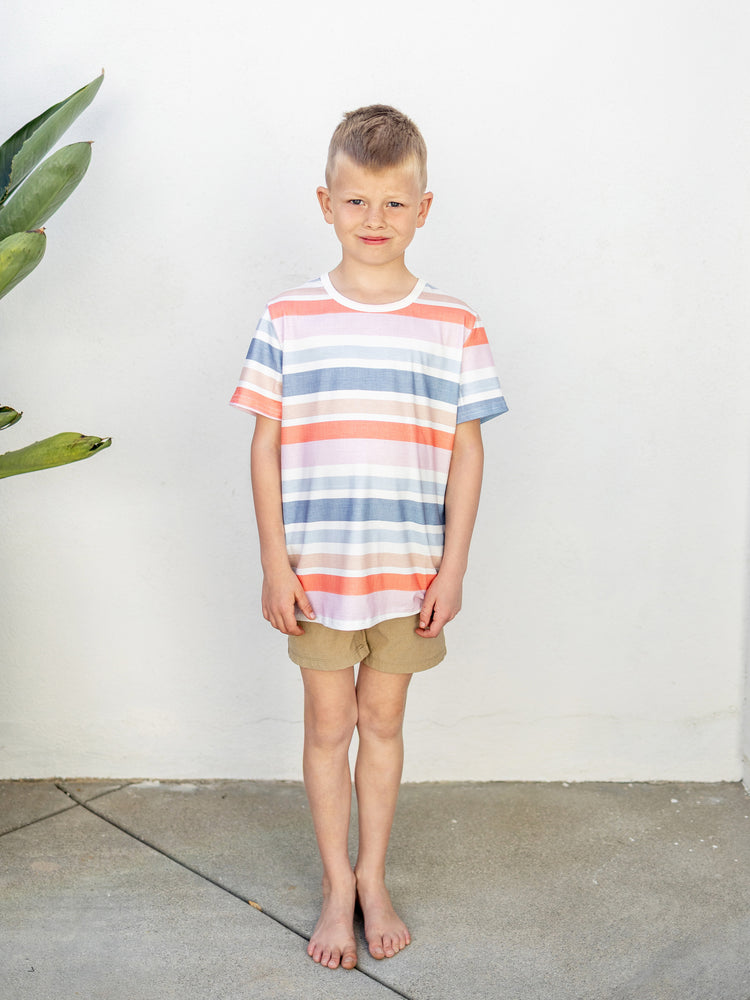 Daddy and Me Family Matching Blue Short-sleeve Tee or Colorful Stripe Camisole Dress Multi-color