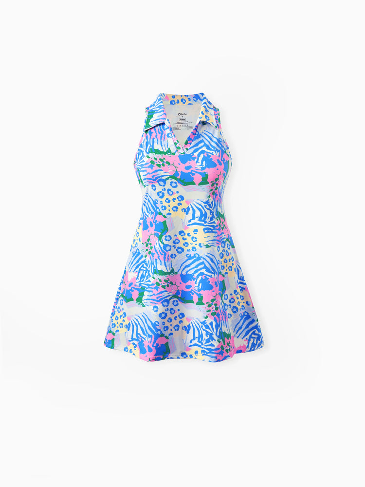 Matching Mommy and Me Resort Dresses Colorful Abstract Print Halter Collar Dress With Shorts, Chic Summer Vacation Outfits Multi-color