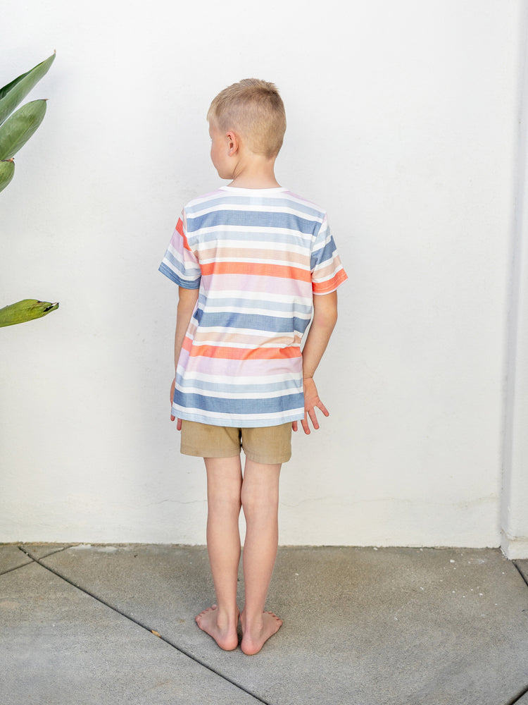 Daddy and Me Family Matching Blue Short-sleeve Tee or Colorful Stripe Camisole Dress Multi-color