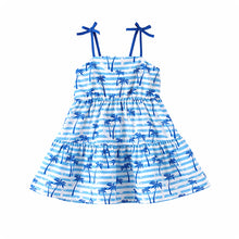 Ocean Vibes Baby Girl Palm Tree Dress Blue