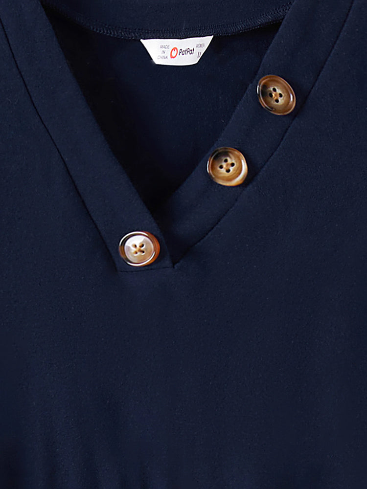 Mommy and Me Family Matching Casual Dress or T-Shirt, Solid Color, Fabric Stitching royalblue