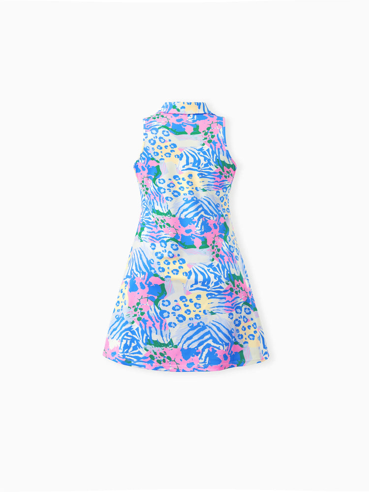 Matching Mommy and Me Resort Dresses Colorful Abstract Print Halter Collar Dress With Shorts, Chic Summer Vacation Outfits Multi-color