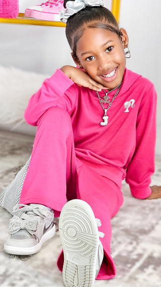 Barbie 2pcs Toddler Girl Character Print Pink Hoodie Sweatshirt and Flared Pants Set Pink