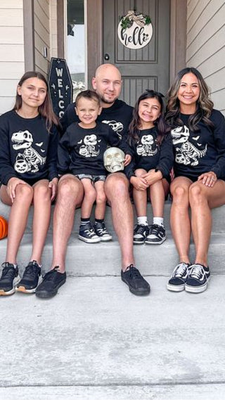 Halloween Themed Glowing Print Cotton Unisex Long Sleeve Casual Solid Color Matching Outfits Black