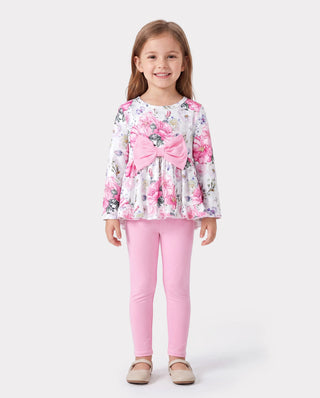 A two-piece toddler set with a soft waistband and flat seams, the construction that clothing-sensitive children tolerate
