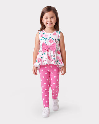 Two-piece toddler outfit of a sleeveless top and printed trousers, the separates a capsule wardrobe is built from