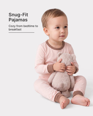 Two-piece snug-fitting baby pajama set in a modal knit, cut to the fitted dimensions US sleepwear rules require