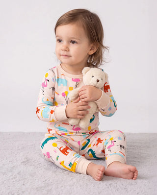 Two-piece snug-fitting bamboo pajama set for a toddler, the shape that replaces a one-piece sleeper