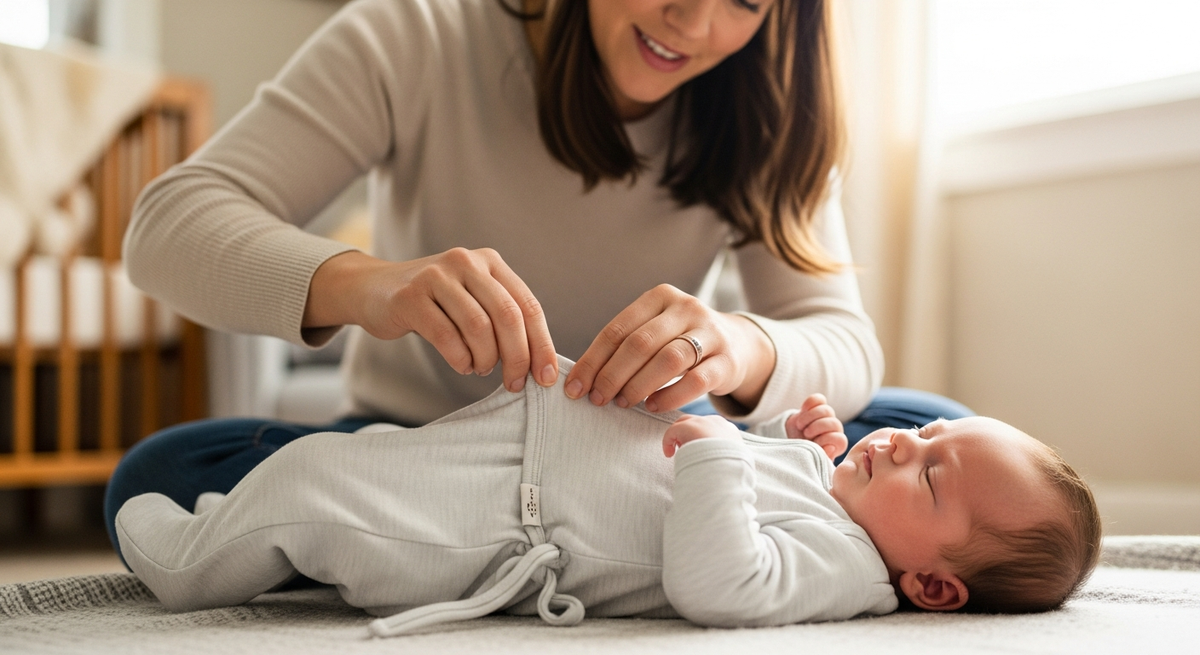 baby sleeper gown with knotted bottom for easy diaper changes