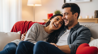 Valentine's Day jokes for couples illustration with laughing couple