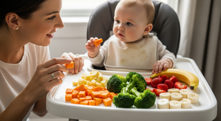 First finger foods for baby guide with soft fruits and vegetables