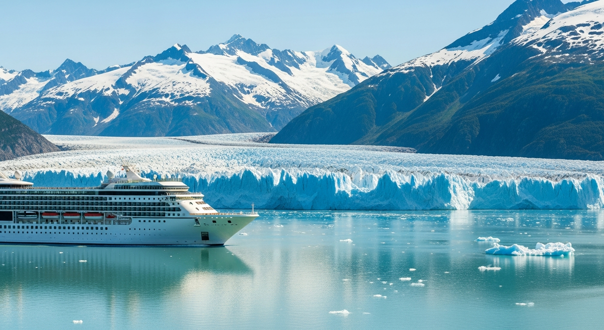 Best Alaska cruise lines guide with cruise ship sailing past glacier and mountains