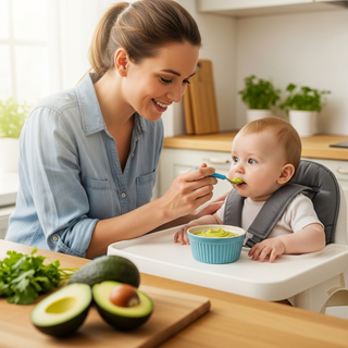 Avocado baby food guide illustration for parents starting solids