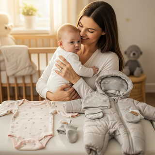 Baby clothing guide showing home and outdoor wear options for new parents