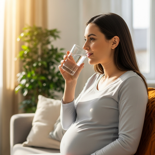 Pregnant woman drinking water for optimal pregnancy hydration