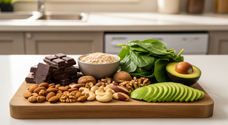 magnesium rich foods for pregnancy including spinach dark chocolate nuts avocado