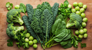 Vitamin K rich foods for pregnancy blood clotting including kale, spinach, broccoli and Brussels sprouts
