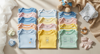 Baby bodysuit multi-pack guide illustration for new parents