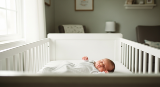 Safe sleep guidelines illustration showing peaceful newborn sleeping safely for new parents