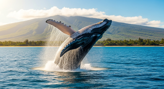 Spectacular humpback whale breaching near Maui Hawaii travel guide