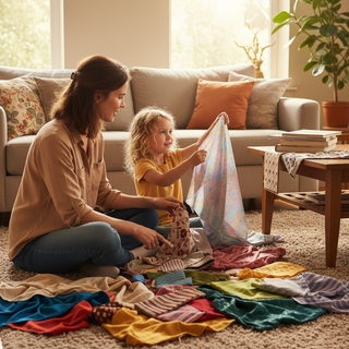 Fun facts about fabric guide for kids exploring clothing materials with parent at home