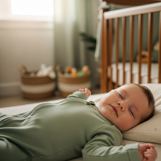 Baby with eczema wearing soft bamboo sleeper for comfortable sleep