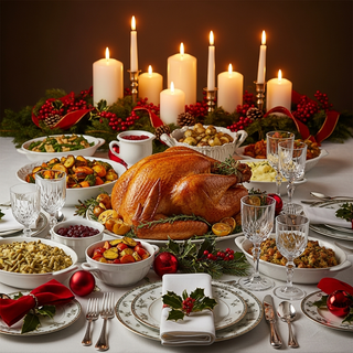 Christmas food trivia with festive holiday dishes and gourmet treats