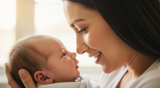 Mother holding newborn baby showing tender love and emotional connection