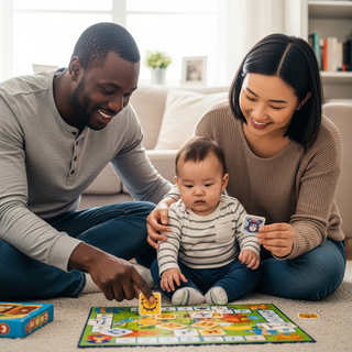Multicultural family with bilingual baby learning languages guide