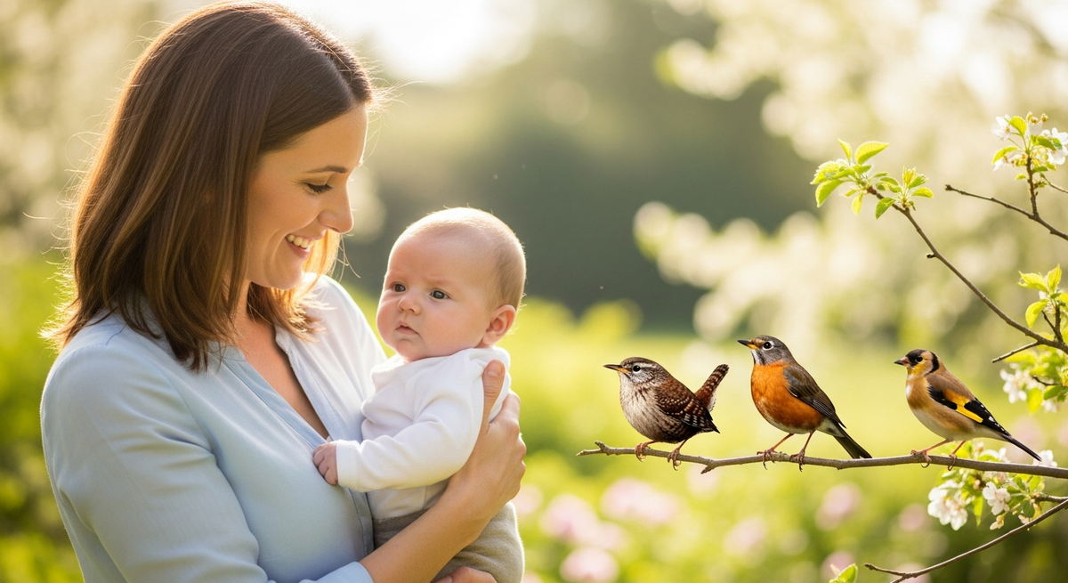 Bird-inspired baby names guide for parents with natural family scene