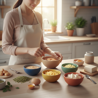 Protein rich baby food recipes guide showing homemade chicken puree lentil mash eggs and tofu for new mothers