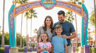 Florida family vacation March with sunny beach and theme park atmosphere