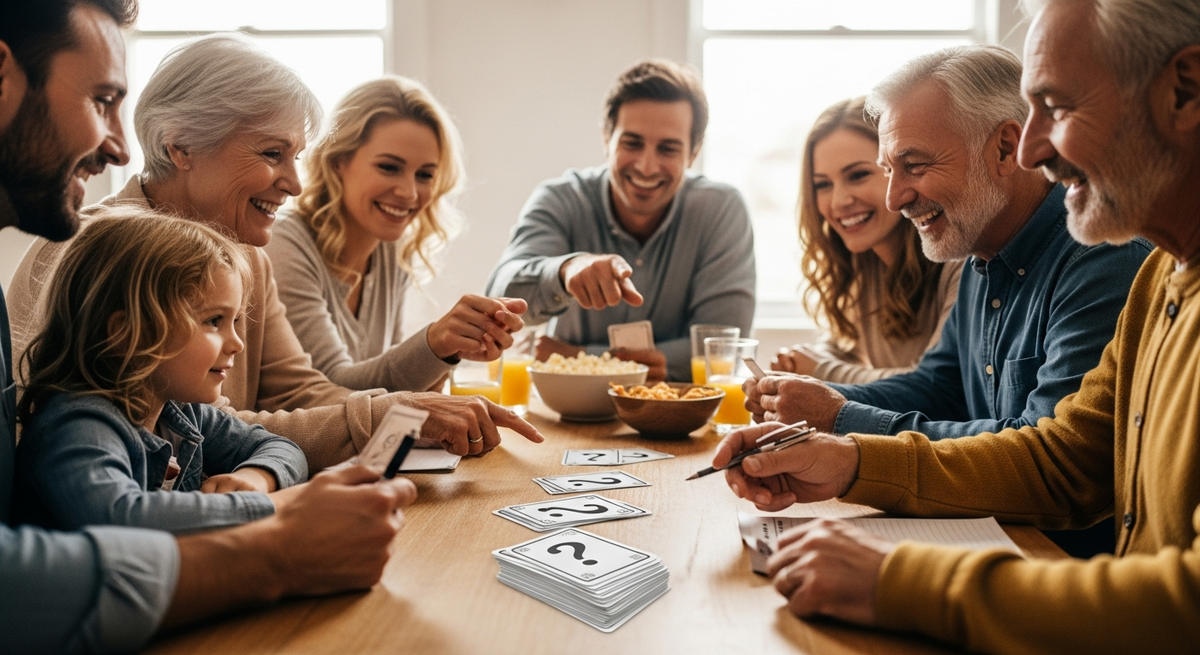 Family trivia questions guide illustration for game night at home