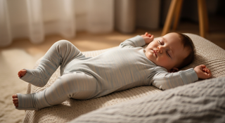 Baby sleeping comfortably in stretchy pajamas showing freedom of movement