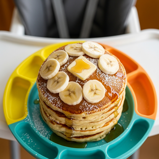 Baby pancakes recipe guide showing nutritious no-sugar pancakes for self-feeding