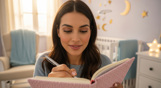 Magical baby naming guide illustration for new mothers with celestial theme