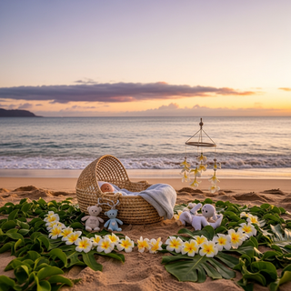 Hawaiian tropical beach with plumeria flowers for Lilo and Stitch baby names guide