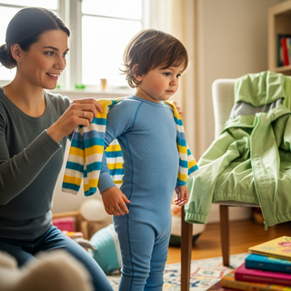 Spring kids layering guide illustration for new parents