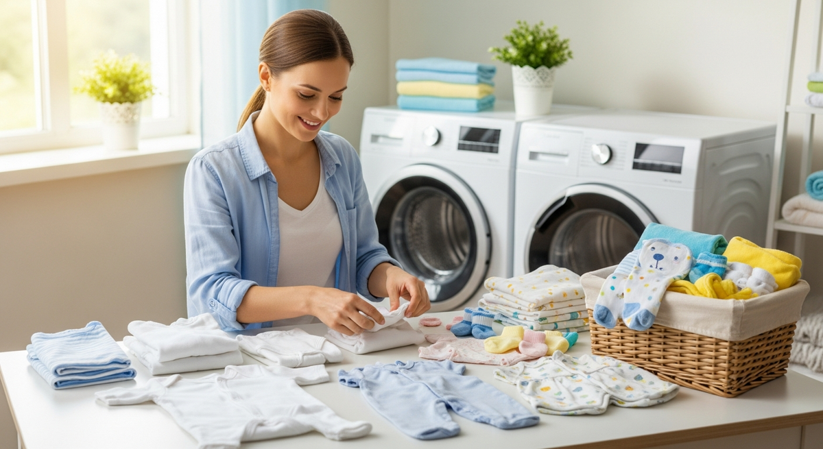 Baby laundry stain removal guide illustration for parents