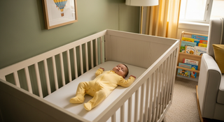 Baby wearing breathable sleeper for safe sleep