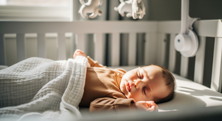 Peaceful sleeping baby wearing soft bamboo pajamas in cozy nursery for better sleep quality