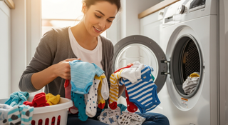 Baby clothes laundry guide illustration for new parents