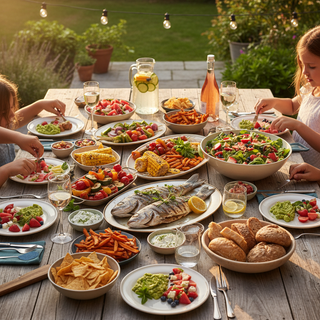 50 summer dinner ideas guide with colorful outdoor meal spread and fresh seasonal food