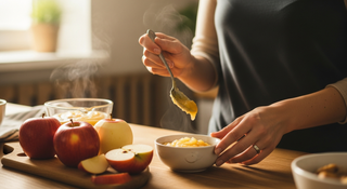 Homemade apple baby food guide illustration for new mothers