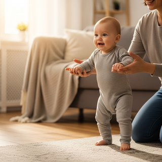 Baby milestone development chart showing rolling, sitting, crawling, and walking timelines