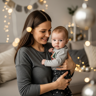 family celebrating baby's first New Year with peaceful home atmosphere